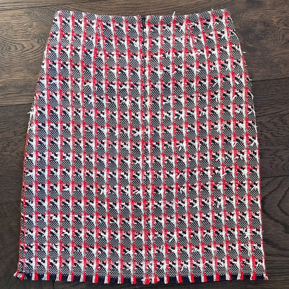 LK Bennet Danna Red Tweed Skirt with Fringe - Picture 2 of 7